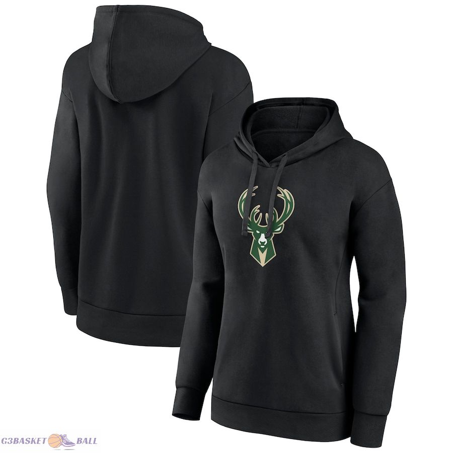 Women's Milwaukee Bucks Black Primary Logo Pullover Hoodie