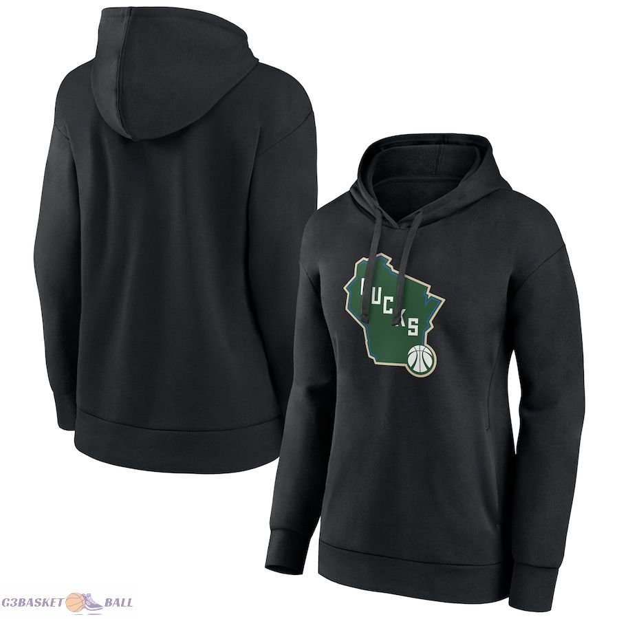 Women's Milwaukee Bucks Black Alternate Logo Pullover Hoodie