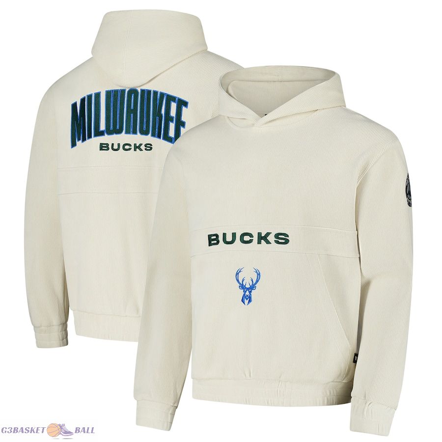 Unisex Milwaukee Bucks The Wild Collective Cream Corduroy Patch Pullover Hoodie