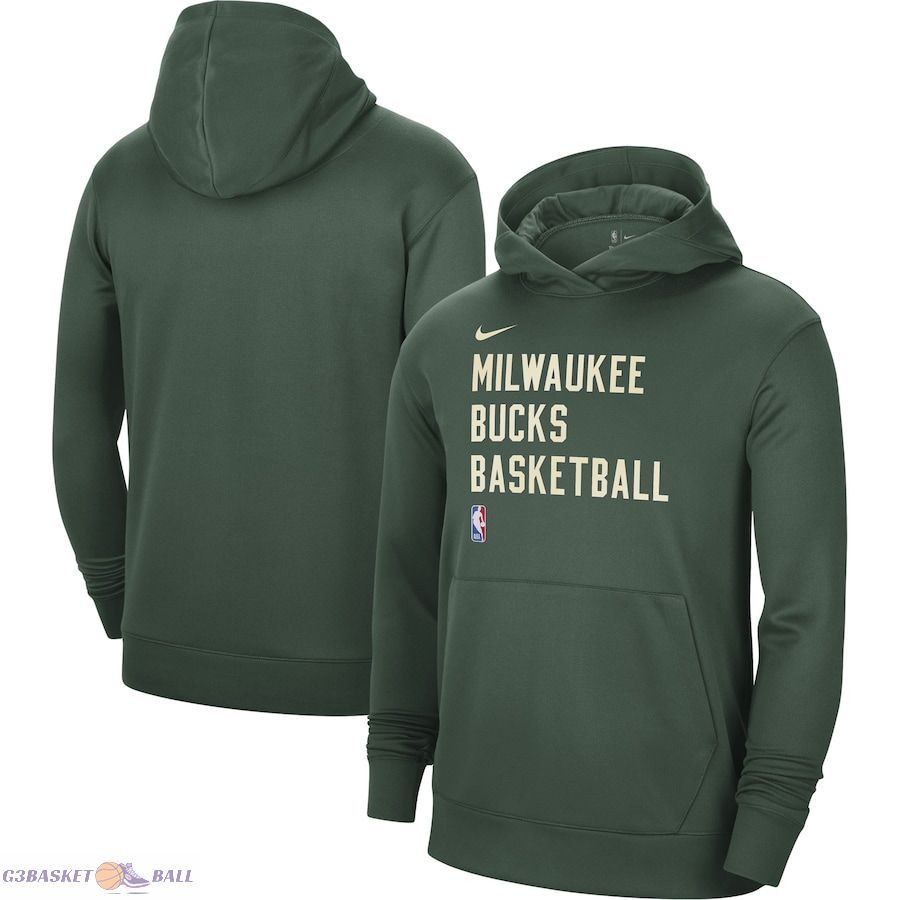 Unisex Milwaukee Bucks Nike Hunter Green 2023/24 Performance Spotlight On-Court Practice Pullover Hoodie