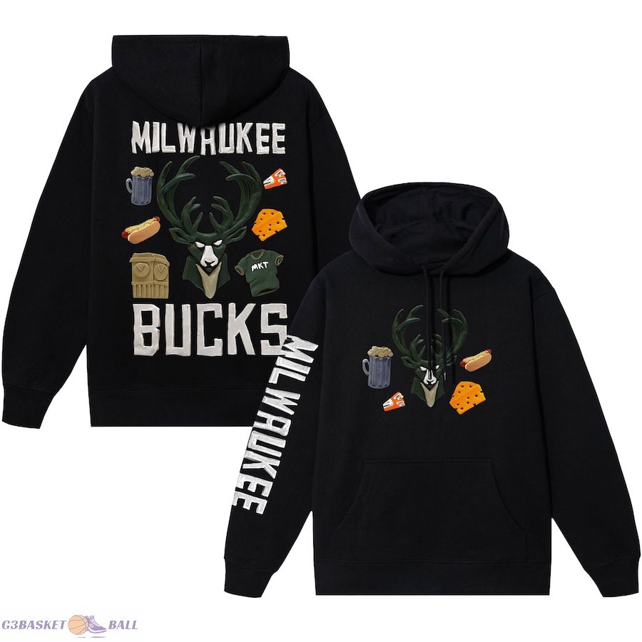 Unisex Milwaukee Bucks NBA x MARKET Black Claymation Pullover Hoodie