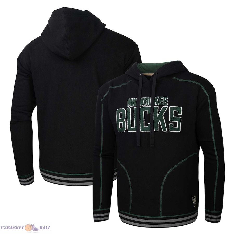 Men's Milwaukee Bucks Stadium Essentials Black Baseline Pullover Hoodie