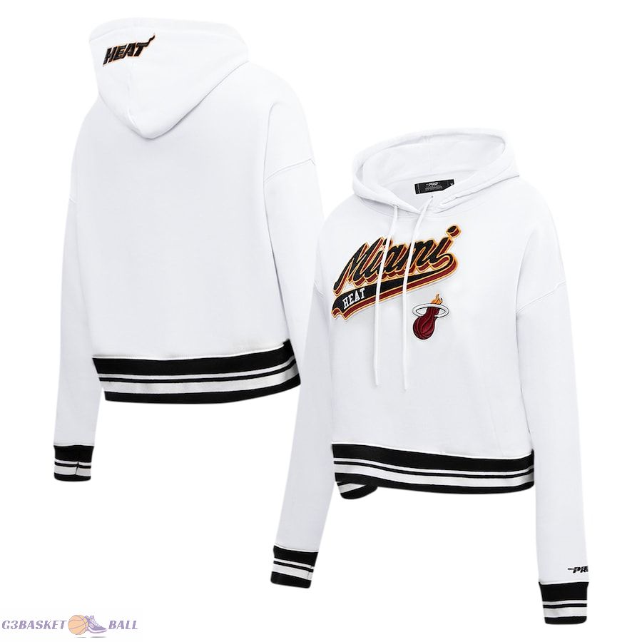 Women's Miami Heat Pro Standard White Script Tail Cropped Pullover Hoodie