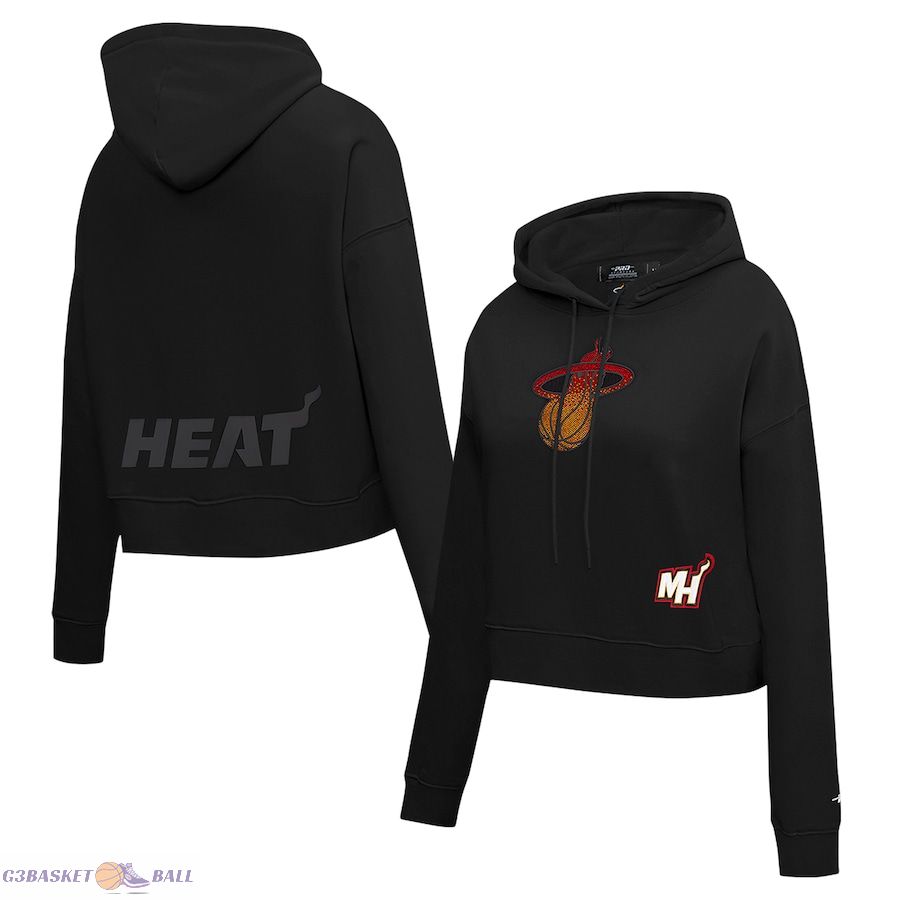 Women's Miami Heat Pro Standard Black Jewels Cropped Pullover Hoodie