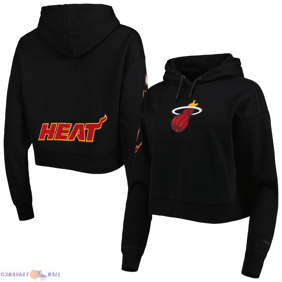 Women's Miami Heat Pro Standard Black Classic Fleece Cropped Pullover Hoodie