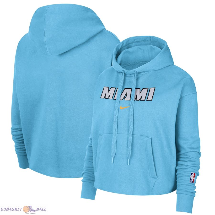 Women's Miami Heat Nike Light Blue 2021/22 City Edition Essential Logo Cropped Pullover Hoodie