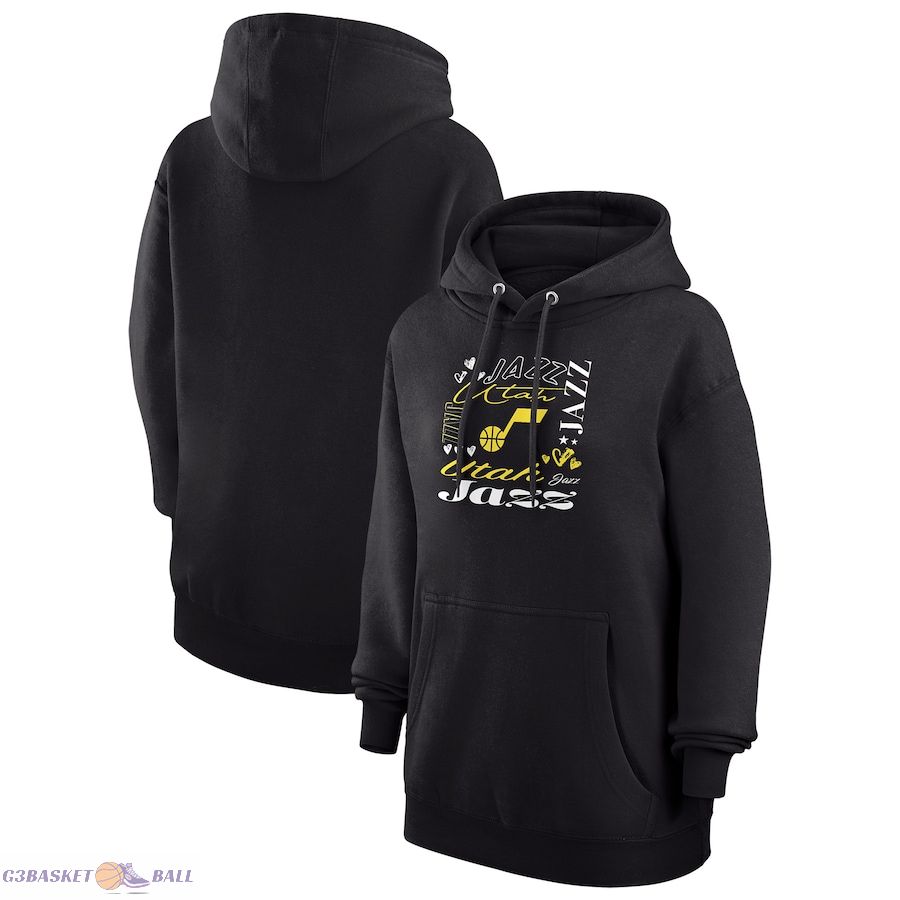 Women's Utah Jazz G-III 4Her by Carl Banks Black Team Collage Graphic Fleece Pullover Hoodie