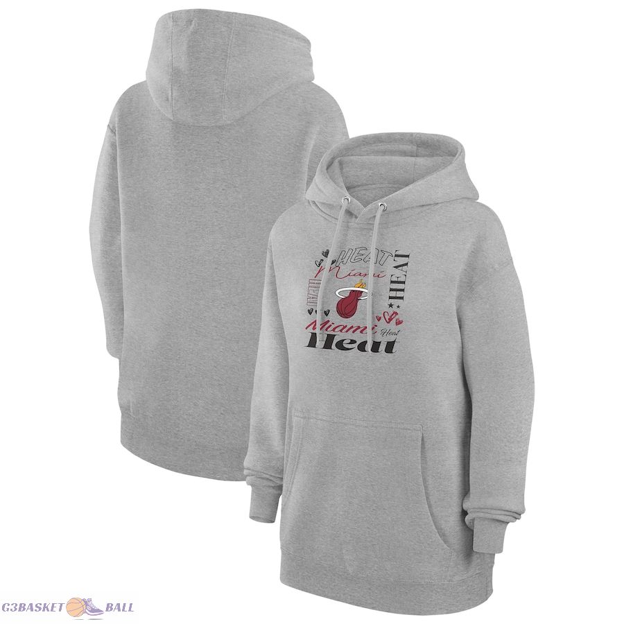 Women's Miami Heat G-III 4Her by Carl Banks Heather Gray Team Collage Graphic Fleece Pullover Hoodie