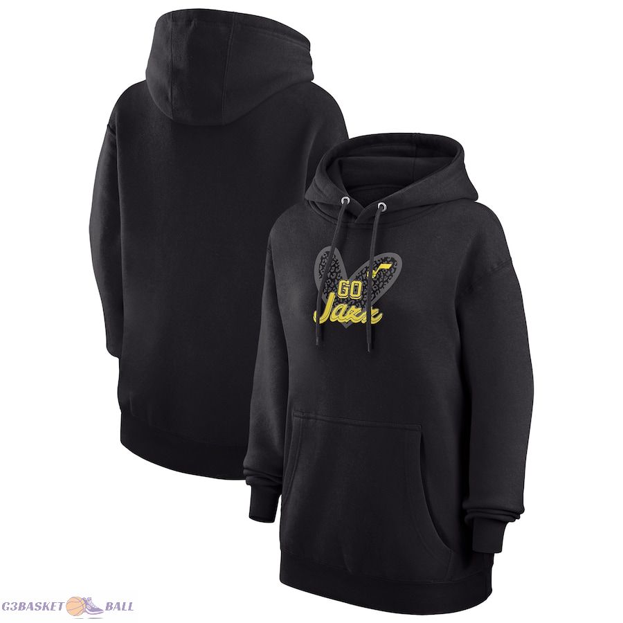 Women's Utah Jazz G-III 4Her by Carl Banks Black Leopard Heart Graphic Fleece Pullover Hoodie