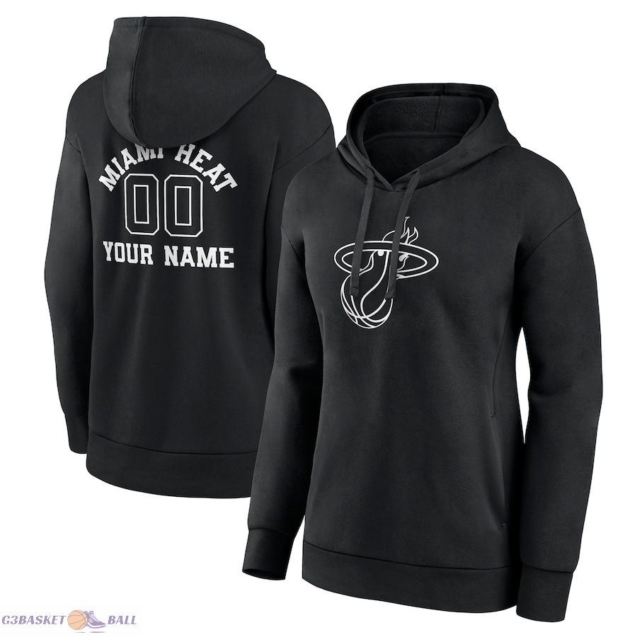 Women's Miami Heat Black Personalized Name & Number Monochrome Pullover Hoodie