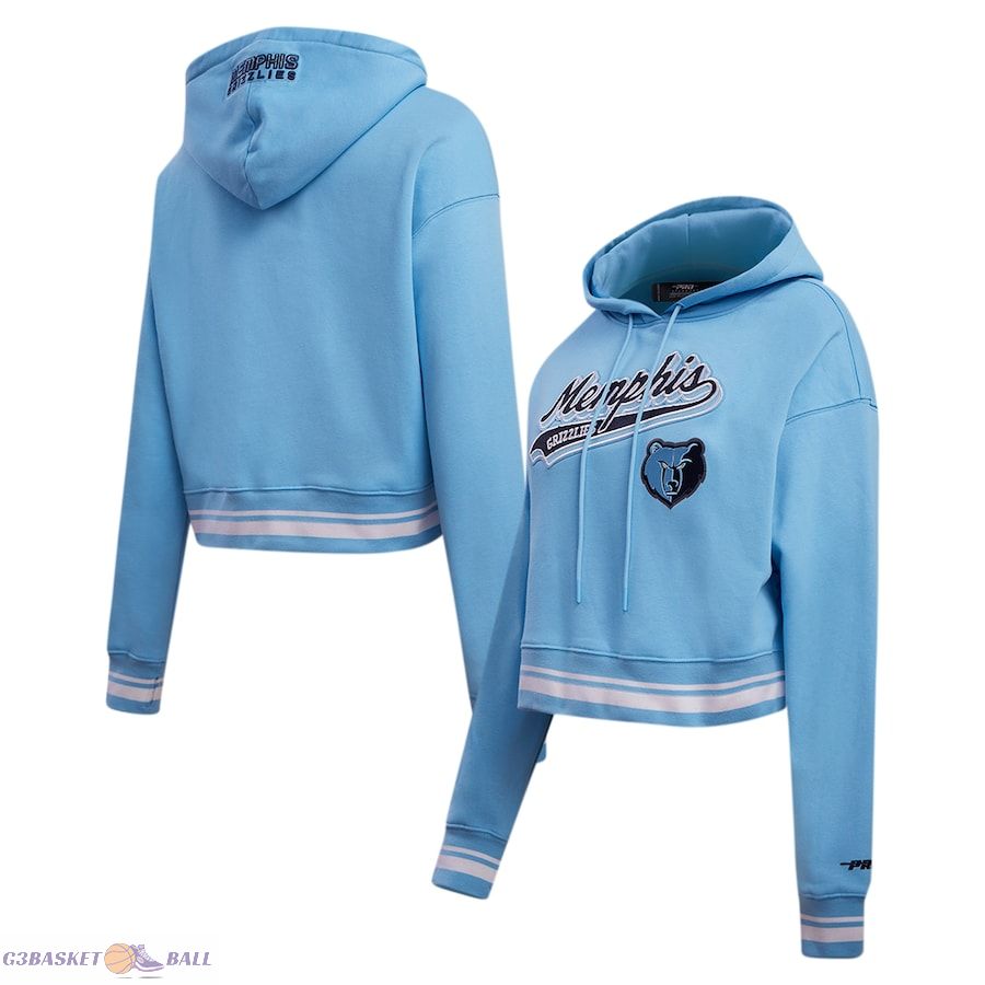 Women's Memphis Grizzlies Pro Standard Light Blue Script Tail Cropped Pullover Hoodie