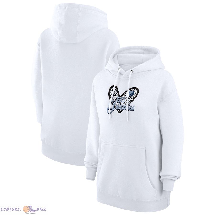 Women's Memphis Grizzlies G-III 4Her by Carl Banks White Leopard Heart Graphic Fleece Pullover Hoodie