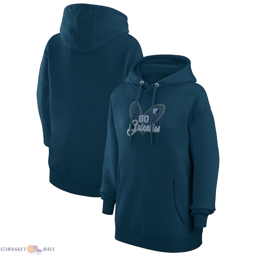 Women's Memphis Grizzlies G-III 4Her by Carl Banks Navy Leopard Heart Graphic Fleece Pullover Hoodie