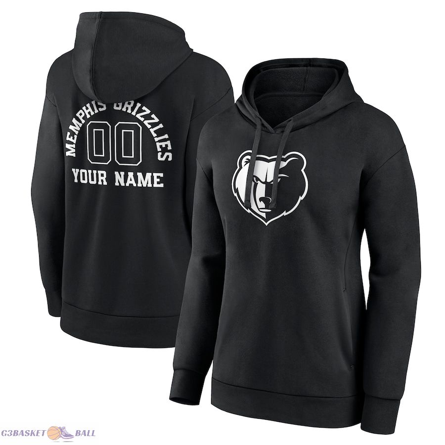 Women's Memphis Grizzlies Black Personalized Name & Number Monochrome Pullover Hoodie