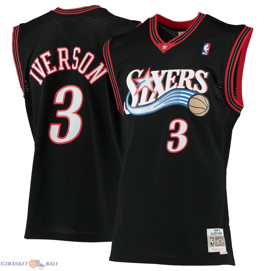 Men's Philadelphia 76ers Allen Iverson Mitchell & Ness Black 2000/01 Hardwood Classics Swingman Jersey