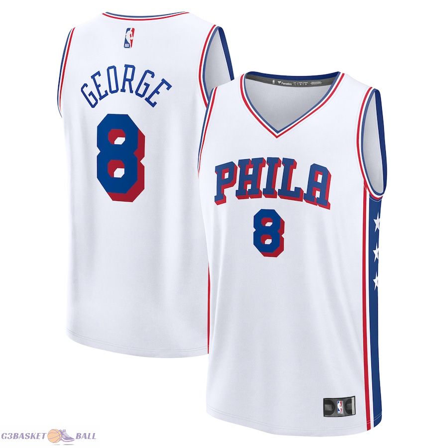 Men's Philadelphia 76ers Paul George Fanatics White Fast Break Replica Player Jersey - Association Edition