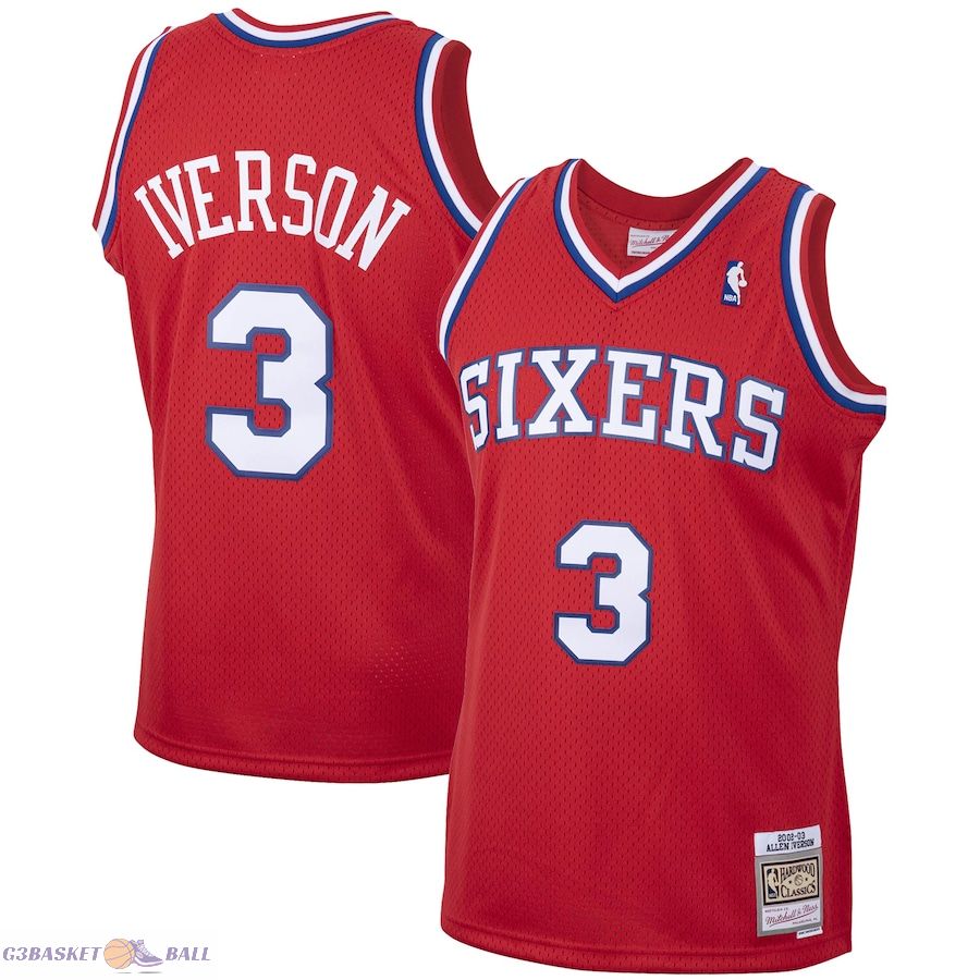 Men's Philadelphia 76ers Allen Iverson Mitchell & Ness Red 2001/02 Hardwood Classics Swingman Jersey