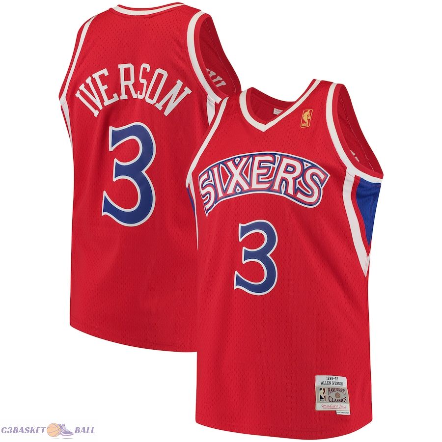 Men's Philadelphia 76ers Allen Iverson Mitchell & Ness Red 1996/97 Hardwood Classics Swingman Jersey