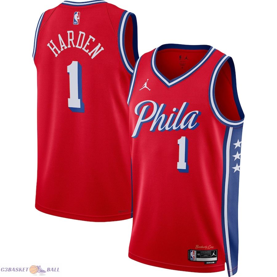 Unisex Philadelphia 76ers James Harden Jordan Brand Red Swingman Jersey - Statement Edition