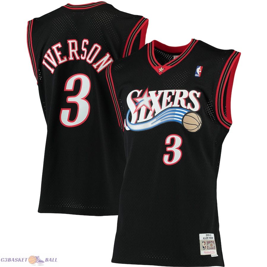 Men's Philadelphia 76ers Allen Iverson Mitchell & Ness Black 2000/01 Big & Tall Hardwood Classics Swingman Jersey