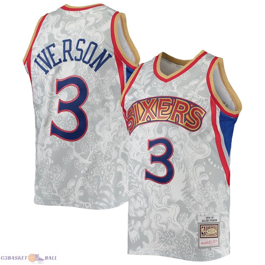 Men's Philadelphia 76ers Allen Iverson Mitchell & Ness White Hardwood Classics 1996/97 Lunar New Year Swingman Jersey