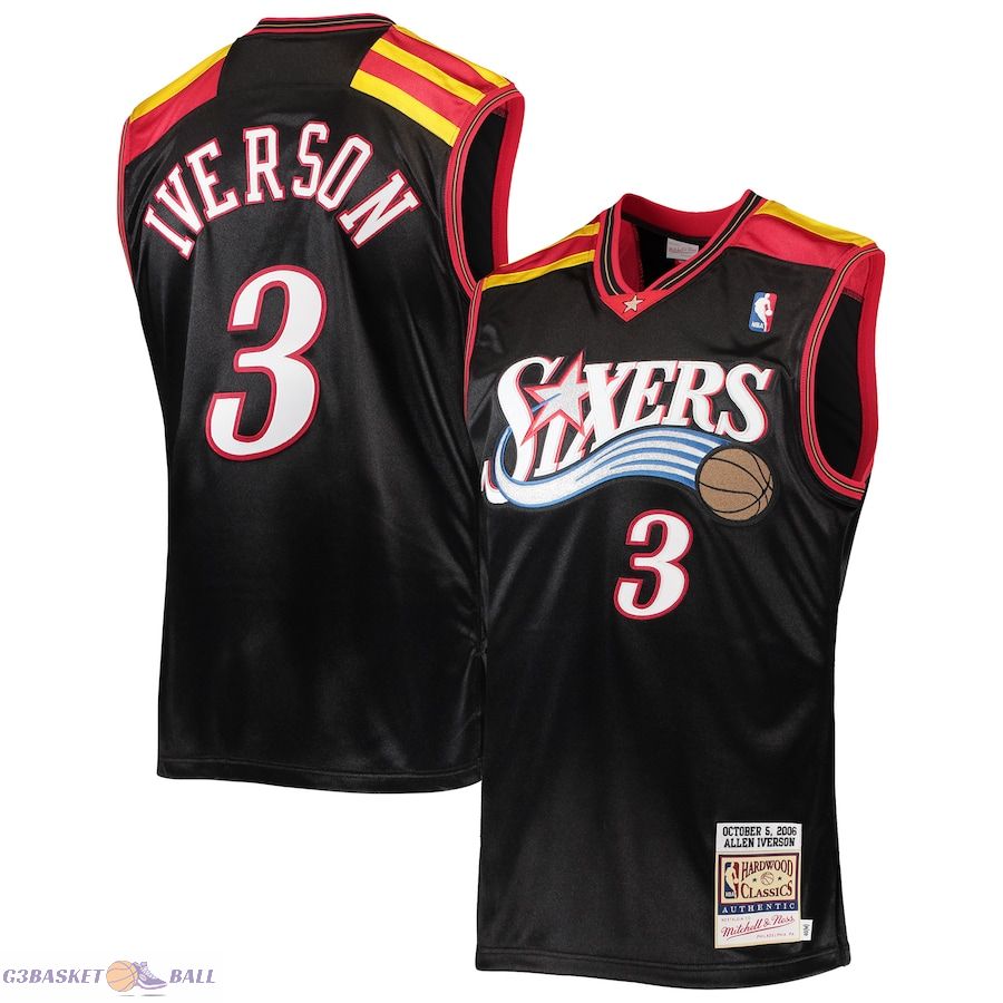 Men's Philadelphia 76ers Allen Iverson Mitchell & Ness Black 2006 Hardwood Classics Authentic Jersey