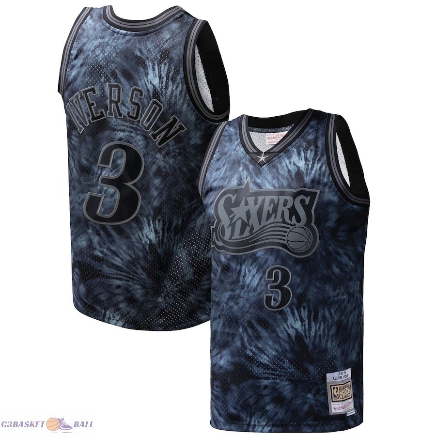 Men's Philadelphia 76ers Allen Iverson Mitchell & Ness Black Hardwood Classics 1997/98 Tie-Dye Swingman Jersey