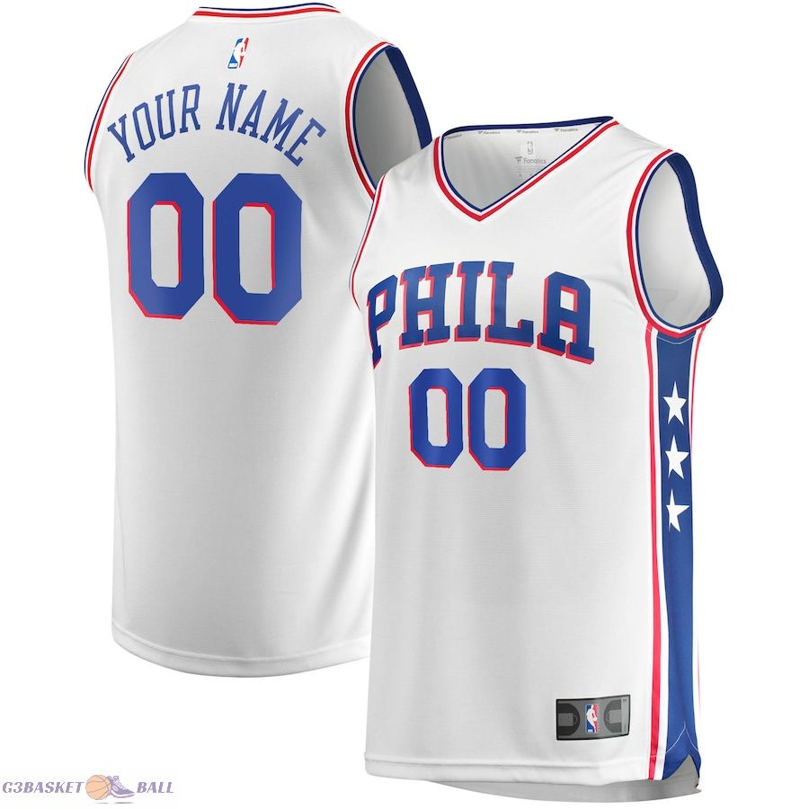 Men's Philadelphia 76ers Fanatics White Fast Break Custom Replica Jersey - Association Edition