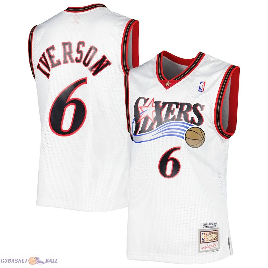 Men's Philadelphia 76ers Allen Iverson Mitchell & Ness White 2001/02 Hardwood Classics Swingman Jersey