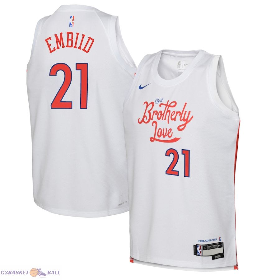 Youth Philadelphia 76ers Joel Embiid White 2022/23 Swingman Jersey - City Edition