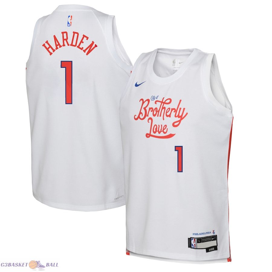 Youth Philadelphia 76ers James Harden White 2022/23 Swingman Jersey - City Edition