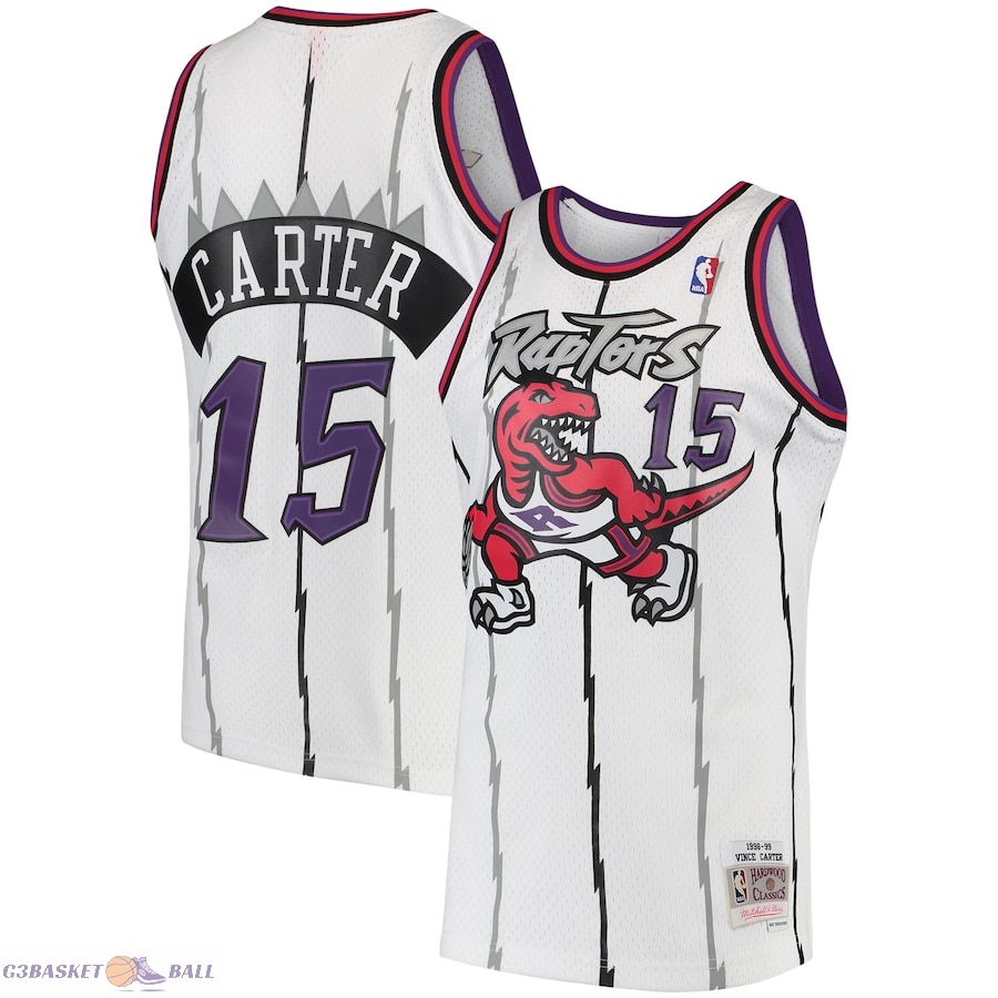 Men's Toronto Raptors Vince Carter Mitchell & Ness White 1998/99 Hardwood Classics Swingman Jersey