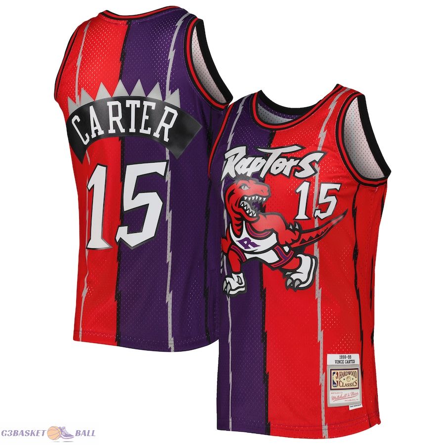 Men's Toronto Raptors Vince Carter Mitchell & Ness Purple/Red Hardwood Classics 1998/99 Split Swingman Jersey