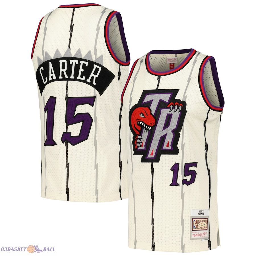 Men's Toronto Raptors Vince Carter Mitchell & Ness Cream Chainstitch Swingman Jersey