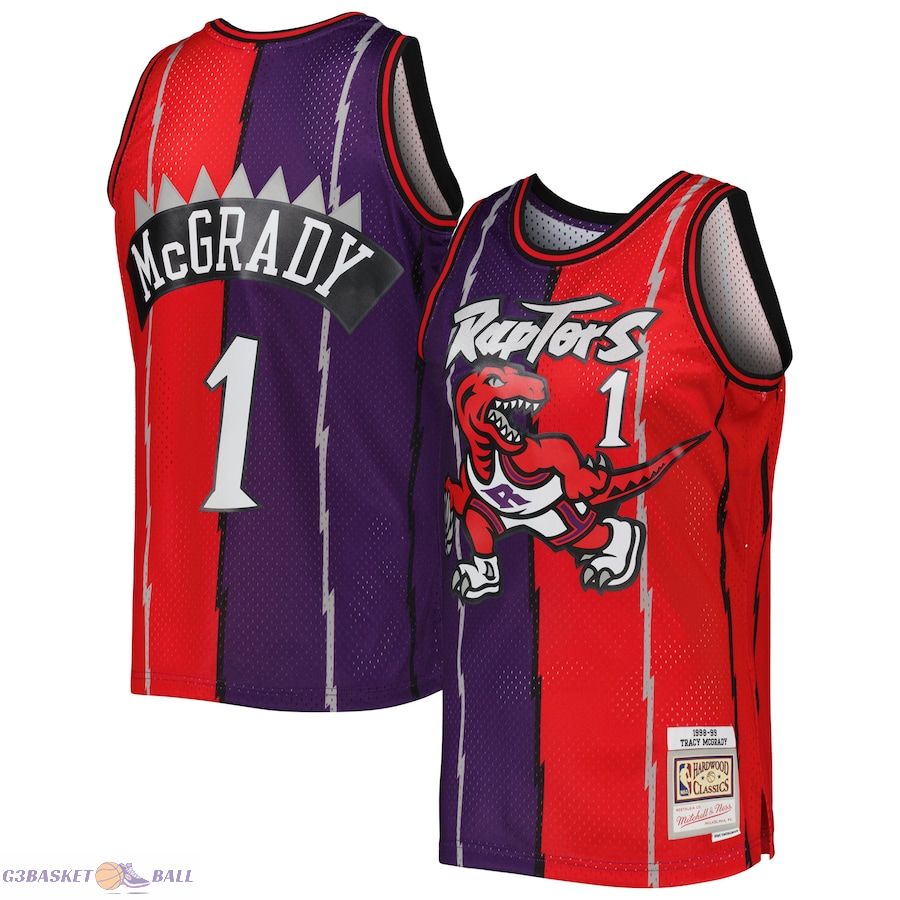 Men's Toronto Raptors Tracy McGrady Mitchell & Ness Purple/Red Hardwood Classics Mitchell & Ness Split Swingman Jersey