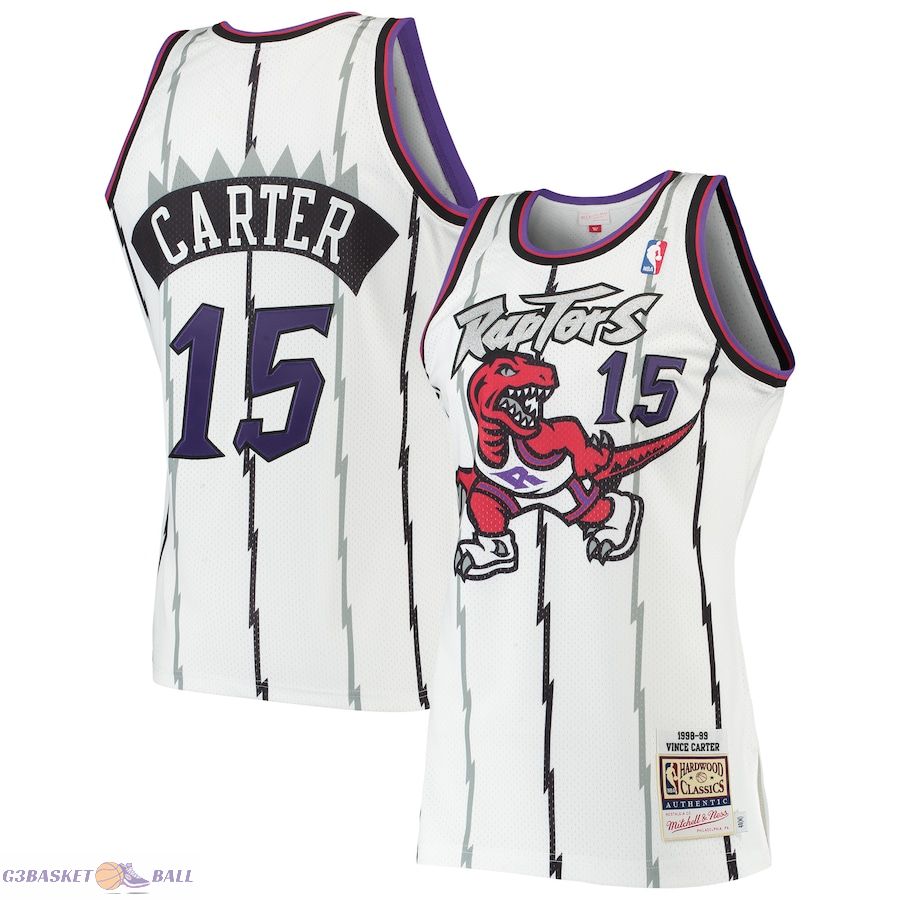 Men's Toronto Raptors Vince Carter Mitchell & Ness White 1998/99 Hardwood Classics Authentic Jersey