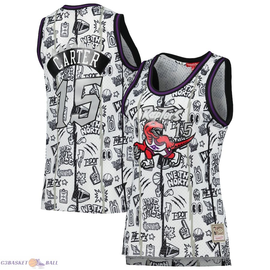 Women's Toronto Raptors Vince Carter Mitchell & Ness White 1998 Doodle Swingman Jersey