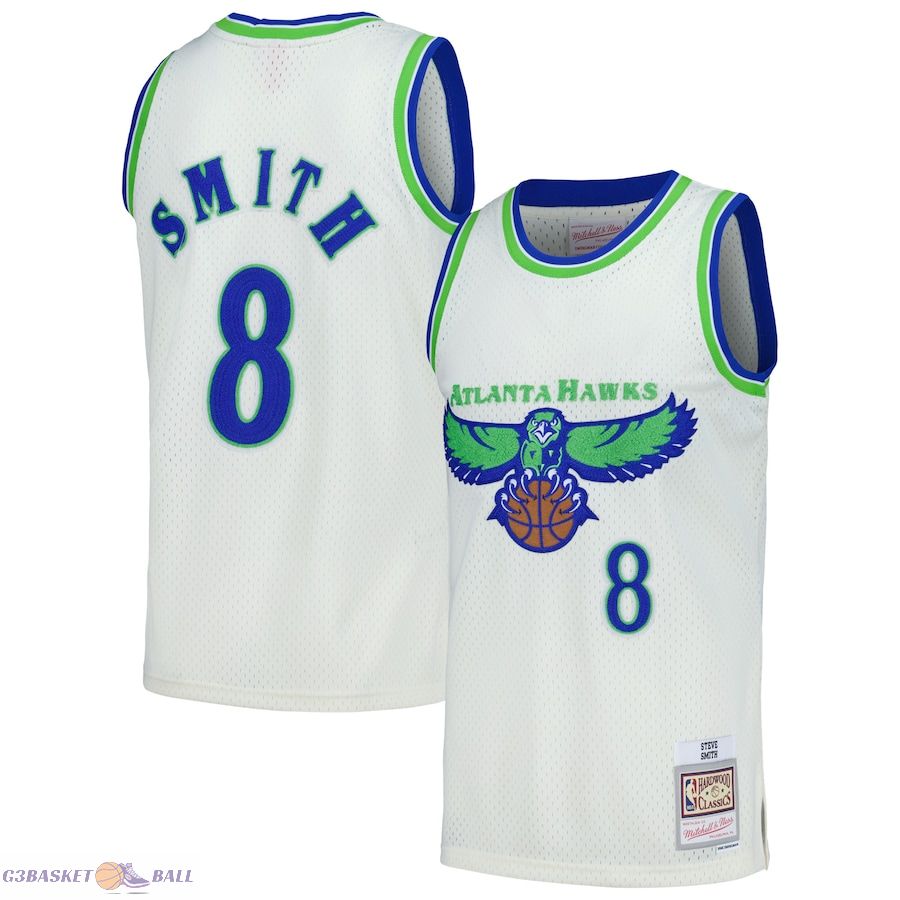 Men's Atlanta Hawks Steve Smith Mitchell & Ness Cream Chainstitch Swingman Jersey