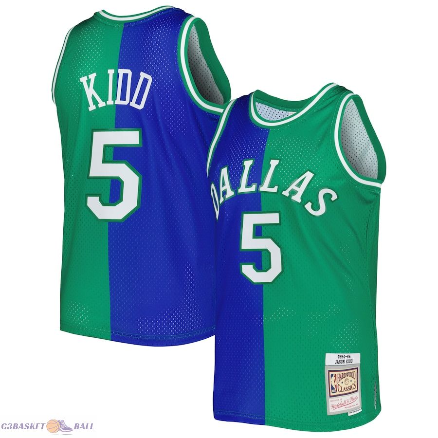 Men's Dallas Mavericks Jason Kidd Mitchell & Ness Blue/Green Hardwood Classics 1994/95 Split Swingman Jersey