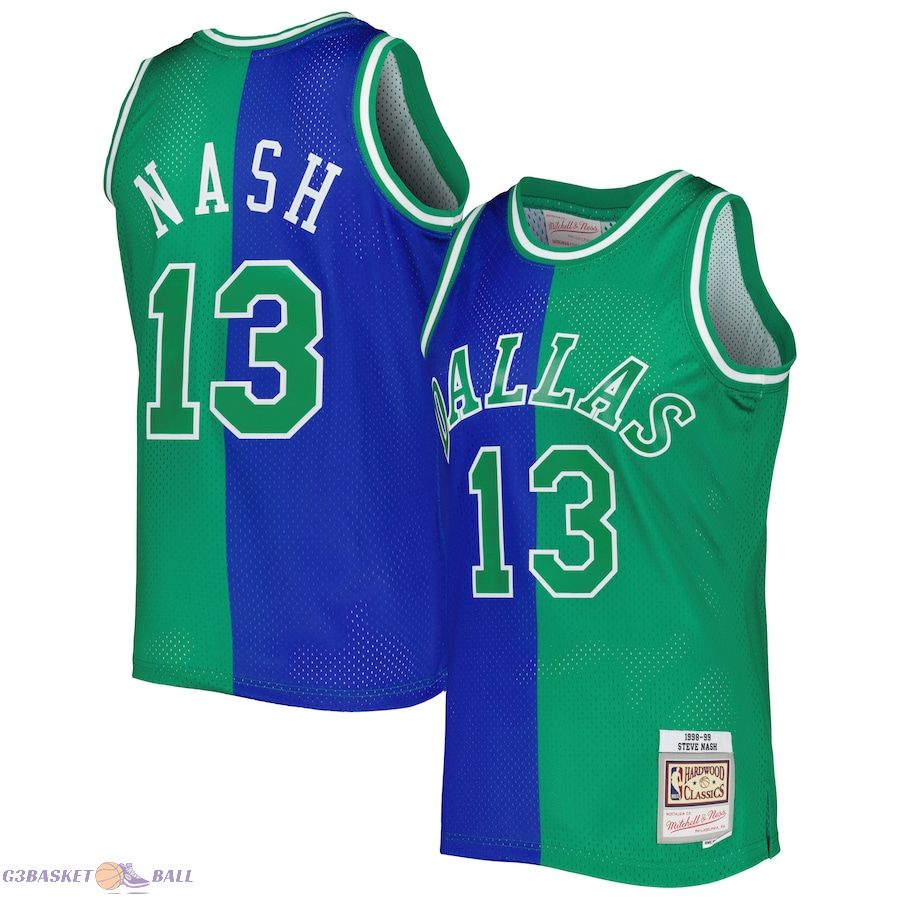 Men's Dallas Mavericks Steve Nash Mitchell & Ness Blue/Green Hardwood Classics 1998/99 Split Swingman Jersey