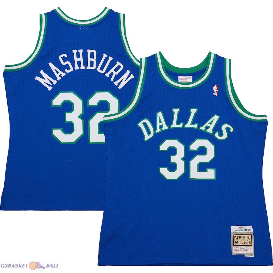 Men's Dallas Mavericks Jamal Mashburn Mitchell & Ness Blue 2001/02 Hardwood Classics Swingman Jersey