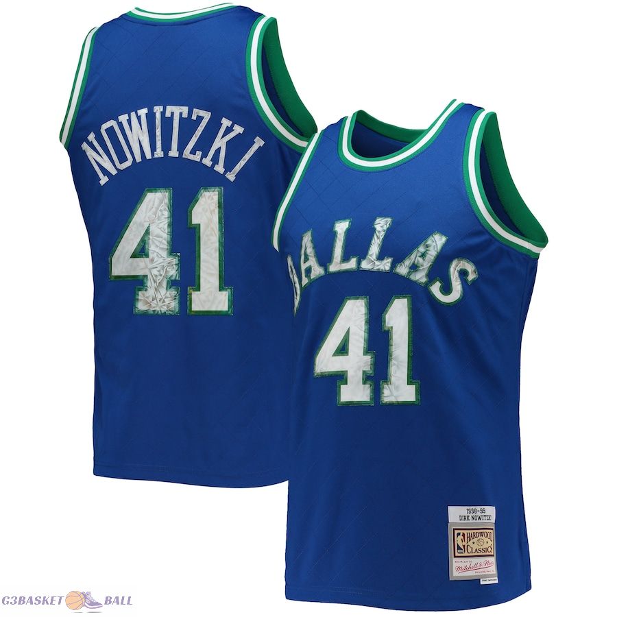 Men's Dallas Mavericks Dirk Nowitzki Mitchell & Ness Blue 1998/99 Hardwood Classics NBA 75th Anniversary Diamond Swingman Jersey