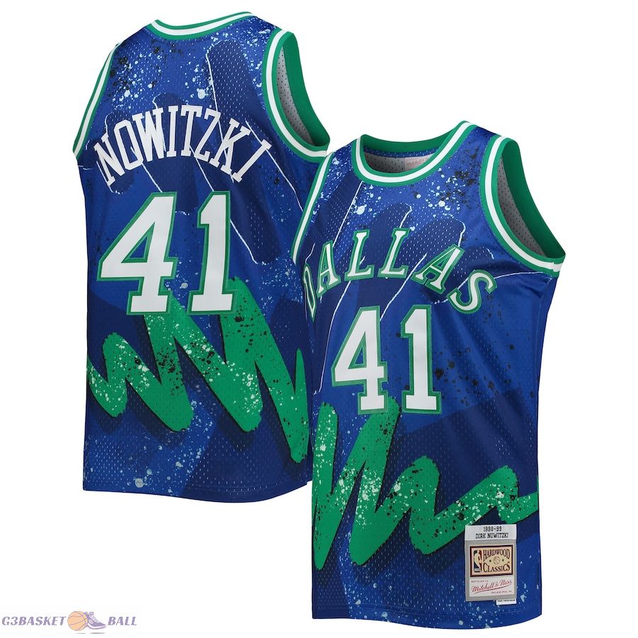 Men's Dallas Mavericks Dirk Nowitzki Mitchell & Ness Blue Hardwood Classics 1998/99 Hyper Hoops Swingman Jersey