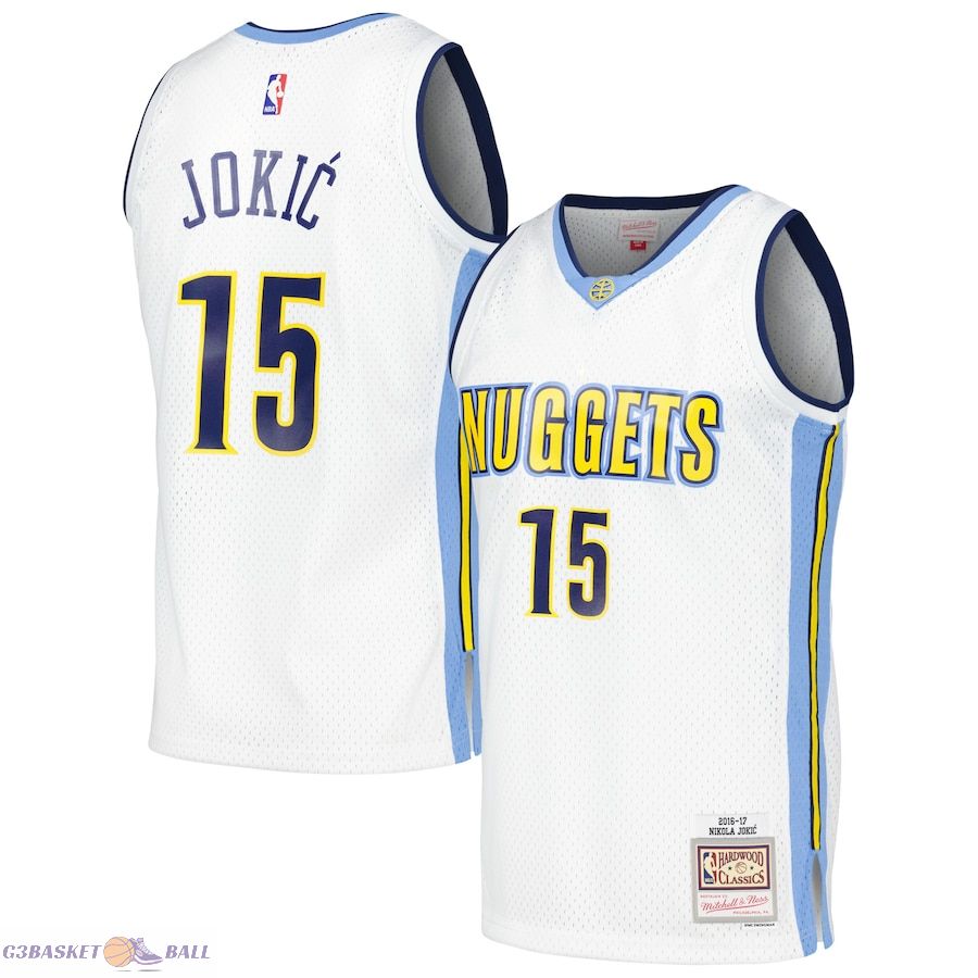 Men's Denver Nuggets Nikola Jokic Mitchell & Ness White 2016/17 Throwback Swingman Jersey