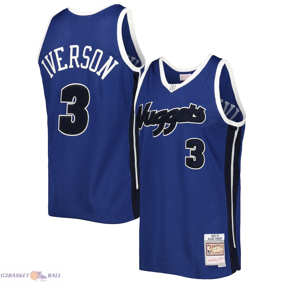 Men's Denver Nuggets Allen Iverson Mitchell & Ness Blue Hardwood Classics Off-Court Swingman Jersey