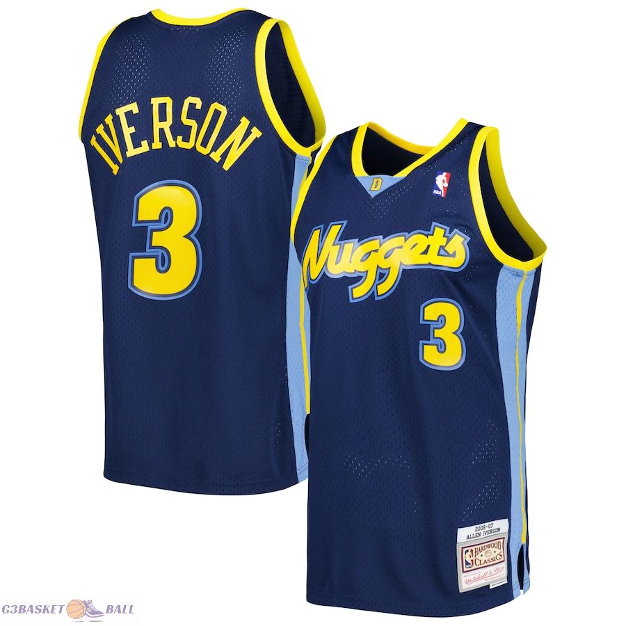 Men's Denver Nuggets Allen Iverson Mitchell & Ness Navy Hardwood Classics Swingman Jersey