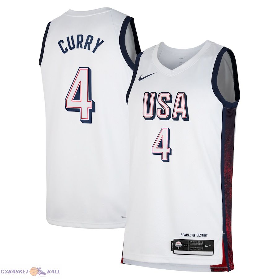 Unisex Men's USA Basketball Stephen Curry White 2024 Swingman Player Jersey