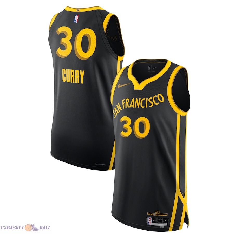 Men's Golden State Warriors Stephen Curry Black Authentic Jersey - City Edition