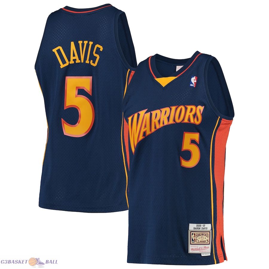 Men's Golden State Warriors Baron Davis Mitchell & Ness Navy 2006/07 Hardwood Classics Swingman Jersey