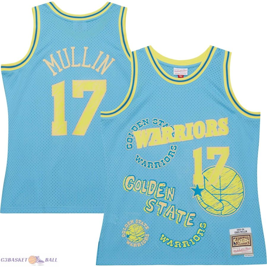 Men's Golden State Warriors Chris Mullin Mitchell & Ness Light Blue 1993/94 Swingman Sidewalk Sketch Jersey